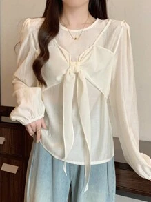 DAZY Women's Long Sleeve Puff Sleeve Shirt,Fall Women Clothes - Apricot - View 3