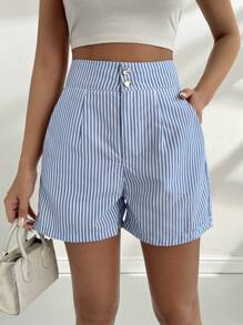 Chiquease Shorts simples de rayas para mujeres para uso diario - Azul - Ver 5