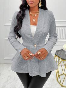 SOLERSUN Shawl Collar Peplum Hem Coat - Light Grey - View 5
