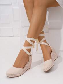 Fashionable Women's Casual/Beach Woven Wedge Heels - Apricot - View 2