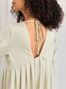 Ocili 緞面光澤雪紡V領女式睡衣連身褲 - 綠色 - 查看 4