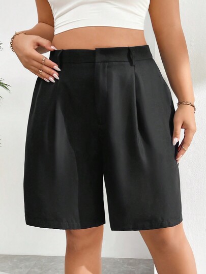 Auralis Pantalones de verano cortos en negro tamaño plus, pantalones, shorts para atuendos escolares de regreso a clases y para maestros