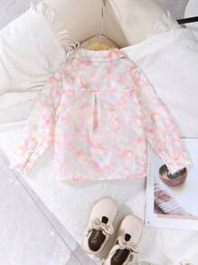 SHEIN Áo khoác phía trước có nút in toàn bộ cho các cô gái trẻ - trắng - Xem 2