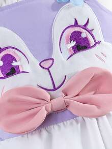 SHEIN Vestido de camisola con bordado de conejo de peluche novedoso, moño y flores en 3D decoradas para eventos de fiesta, cumpleaños y temática de princesas para niñas jóvenes, verano - Morado - Ver 5