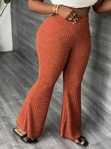 Slaydiva Plus Size Elastic Waist Slouchy Long Loose Fit Flared Pants For Home & Casual Wear, Autumn & Summer
