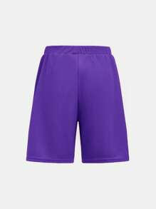 SHEIN 4入組寬鬆舒適運動透氣短褲套裝，適用於青少年男孩 - 紫色 - 查看 4