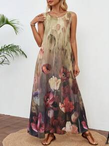 EMERY ROSE 女式假日休閒花卉印花無袖長裙 - 彩色 - 查看 1