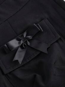 Chiquease Váy thời trang lưng cao phong cách đường phố Mỹ màu trơn có túi nơ đôi cho bé gái - màu đen - Xem 4