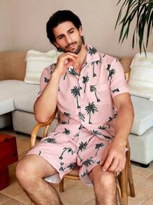 Bộ áo ngắn tay và quần short cài cúc phía trước có in hình cây, đồ mặc nhà - Nhiều màu - Xem 8