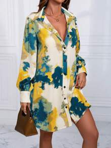 SHEIN LUNE Phụ nữ thường ngày mặc hàng ngày ombre Đầm dài tay xuân hè - Nhiều màu - Xem 4