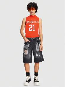 ROMWE MEN Street Life Men's Slogan Jacquard Vest, Daily Wear For Spring And Summer - Red - View 3