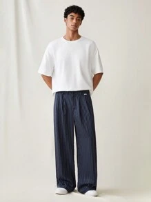 SWAVVY Pantalones rectos y casuales de corte relajado con rayas tejidas para hombre. Pantalones lisos de vestir largos para ocasiones casuales, regalos para esposo o novio