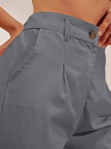 Cloudara Fold Pleated Detail Cropped Carrot Pants - Dark Grey - View 6