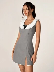 SHEIN Unity Women's Color Block Peter Pan Collar Simple Daily Dress - Multicolor - View 6