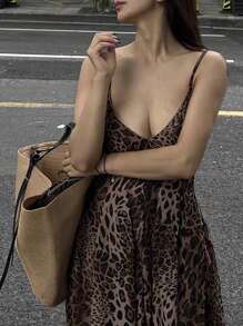 INAWLY Vestido de tirantes con estampado de leopardo de moda de verano para mujer