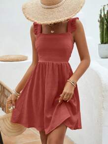 SHEIN VCAY Váy không tay đơn giản màu trơn hàng ngày cho nữ - màu nâu - Xem 6