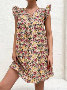 EURMUSE Vestido con estampado floral ribete con fruncido - Multicolor - Ver 5