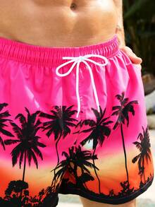 Manfinity Willekeurig bedrukte strandshorts voor heren, zwembroek - Fel roze - Bekijken 5