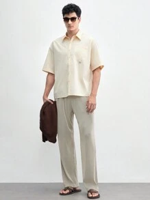 AKNOTIC Business Casual Pantalones casuales rectos de punto largo para hombre con cintura elástica y cordón, adecuados para uso diario en primavera y verano