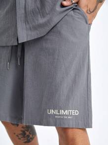 Manfinity VCAY Men's Loose Short-Sleeved Shirt Set With English Letter Prints, Suitable For Summer - Grey - View 5