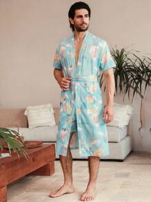 Manfinity ChillVibe Men's Random Printed Simple Daily Home Clothes - Baby Blue - View 3