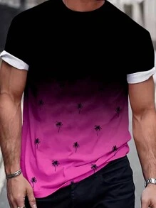 Manfinity Homme Men Palm Tree Print Ombre Tee For Dailywear - Hot Pink - View 4