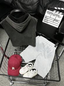 男孩夏季美國國旗印花無袖連帽T恤，塗鴉短褲，2入組，百搭 - 彩色 - 查看 2