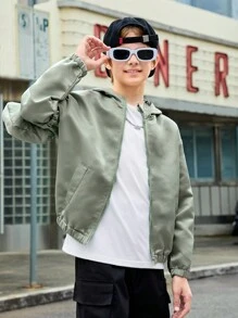 SHEIN 中學男生休閑多口袋夾克，有手臂袋，百搭外套 - 薄荷綠 - 查看 6