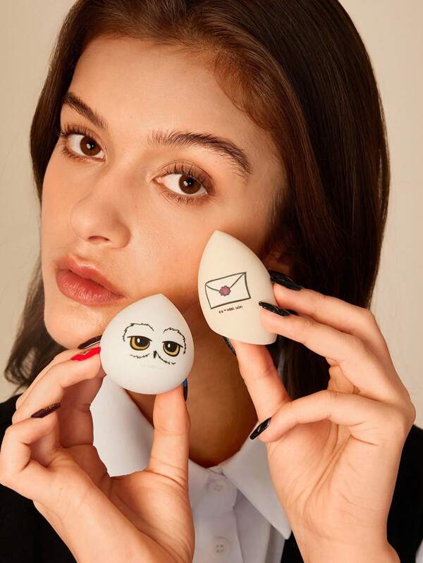 HARRY POTTER X SHEIN 2pcs Cartoon Owl Printed Makeup Sponge (With Packaging),Gifts