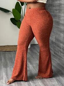 Slaydiva Plus Size Elastic Waist Slouchy Long Loose Fit Flared Pants For Home & Casual Wear, Autumn & Summer