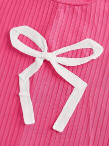 Einfaches Tageskleid mit Schleifendekoration für Tween-Mädchen - Heißes Pink - Übersicht 5