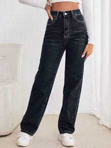 RueChic 女士直筒牛仔褲 - 灰色 - 查看 5