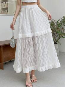 DAZY Váy chữ A họa tiết hoa ren định hình eo cho nữ, thường ngày ngày lễ, bèo nhún - trắng - Xem 3