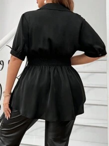 Celure Plus Size Summer Casual Solid Color Wrap Waist Blouse