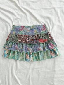 Soleia 夏日度假浪漫迷你裙，白色纹理面料不对称多层蛋糕裙，女士裙子