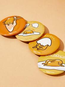 Gudetama X SHEIN 4pcs Fun Cartoon Pattern Brooch Pins - Yellow - View 5