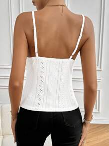 SHEIN Frenchy 夏季休閒實色空心刺繡綁帶背心