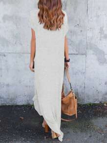 EMERY ROSE Solid Split Side Dress For Summer - Light Grey - View 2