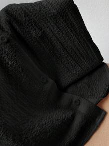 Comfortcana Woven Women's Casual Short Sleeve Crop Top - Black - View 6