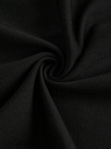 SHEIN SXY 女士优雅简约大花朵印花 V 领长袖修身针织连衣裙适合夏季 - 黑色 - 查看 4