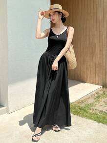 EastFlair New Chinese-Style Dress With Waist-Decorating Design - Black - View 4