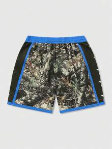 ROMWE MEN Street Life Quần short dệt in hình ngôi sao dành cho nam thích hợp mặc hàng ngày vào mùa xuân và mùa hè, đi học - Màu xanh lam - Xem 2