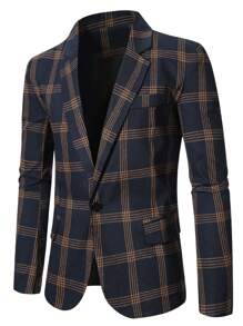 Calvornis Men's Plus Size Casual Plaid Blazer Coat, Spring & Autumn - Multicolor - View 1