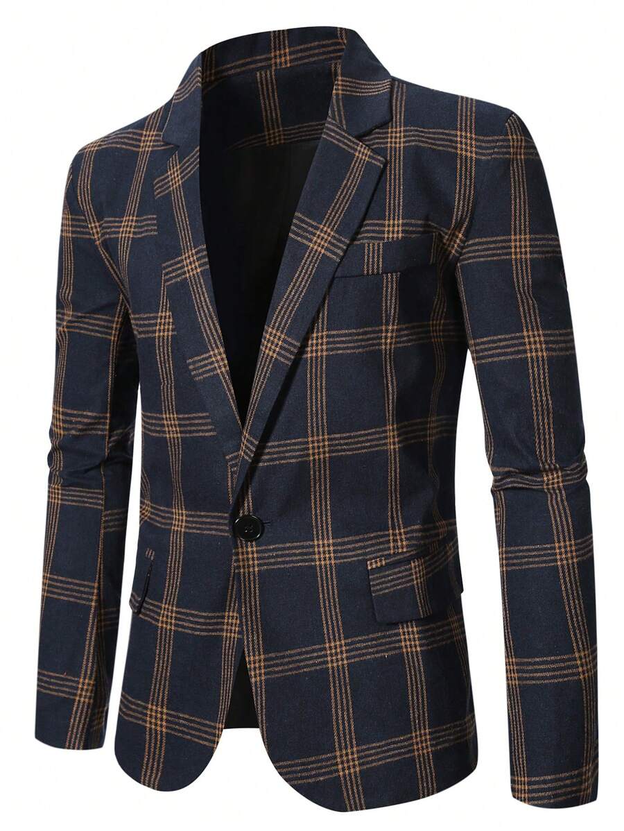 Calvornis Men's Plus Size Casual Plaid Blazer Coat, Spring & Autumn - Multicolor - View 1