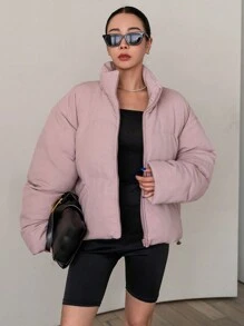 DAZY Women's Winter Casual Solid Color Stand Collar Padded Coat ,Winter Women Clothes,Winter Coat Women