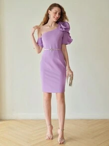 MOTF PREMIUM VESTIDO DE CÓCTEL AJUSTADO PARCHADO CON FLORES EN 3D - Morado - Ver 7