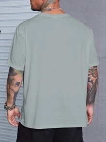 メンズ プラスサイズ 夏用 カジュアル 半袖Tシャツ レタープリント - グレー - チェックする 2