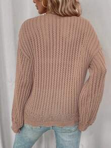 SHEIN LUNE Áo len dệt kim hở vai không có áo ngực - Màu Khaki - Xem 2