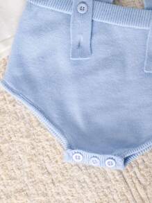 Baby Girl Simple Ruffle Trim Sweater Vest & Criss Cross Knit Shorts - Blue and White - View 7