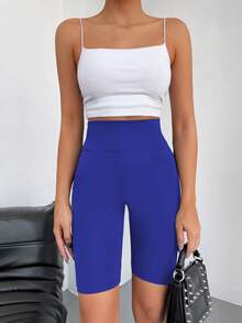 Wide Waistband Biker Shorts - Blue - View 6